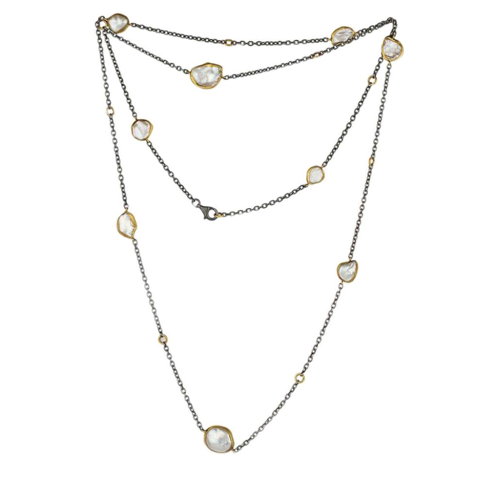 Two-Tone Pearl Station Necklace