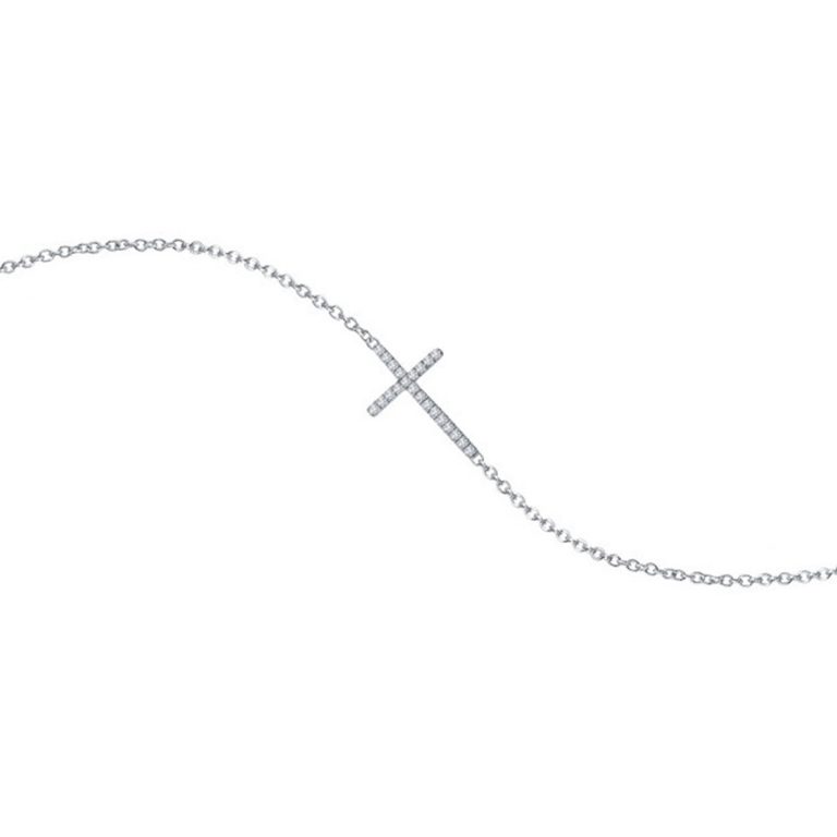 Sterling Silver Cubic Zirconia Sideways Cross Bracelet