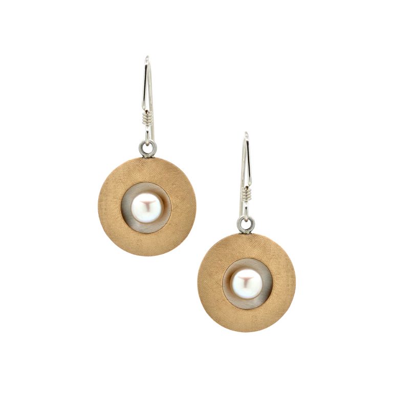 Two-Tone White Pearl Round Drop Earrings