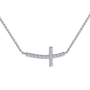 Sterling Silver Cubic Zirconia Sideways Cross Necklace