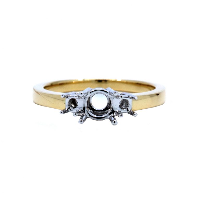 14K Yellow Gold Three-Stone Engagement Ring Mounting