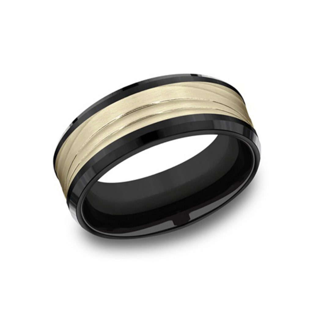 14K Yellow Gold and Titanium Triple Wave Band