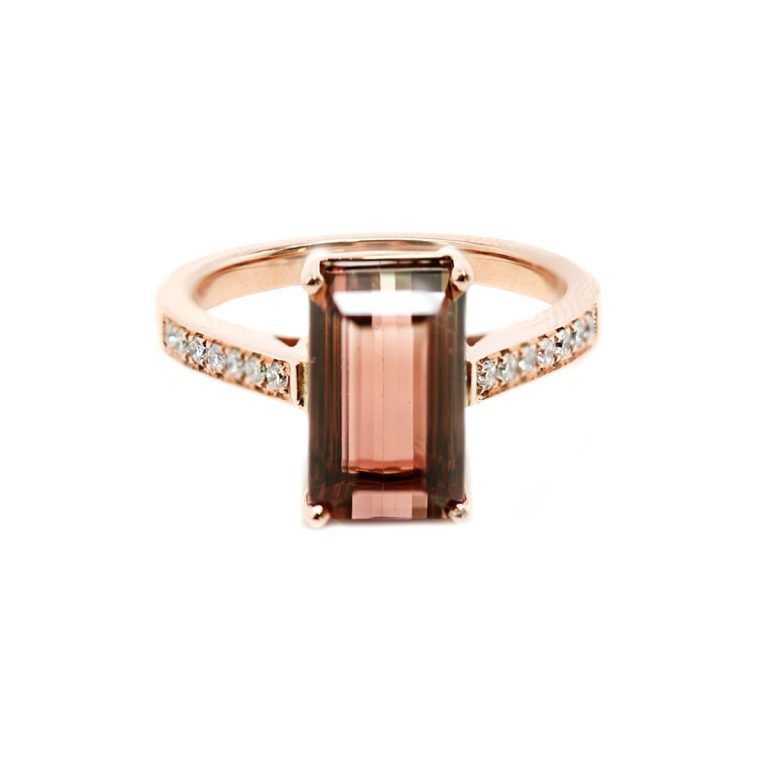 14K Rose Gold Bi-color Tourmaline and Diamond Ring