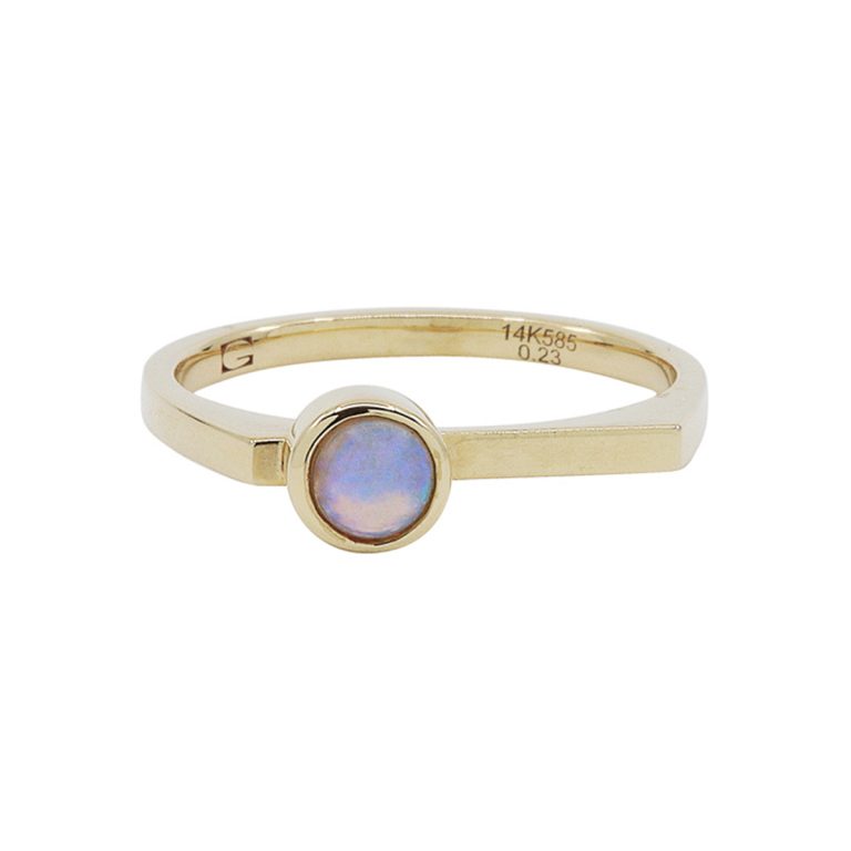 14K Yellow Gold Round Opal Stackable Ring