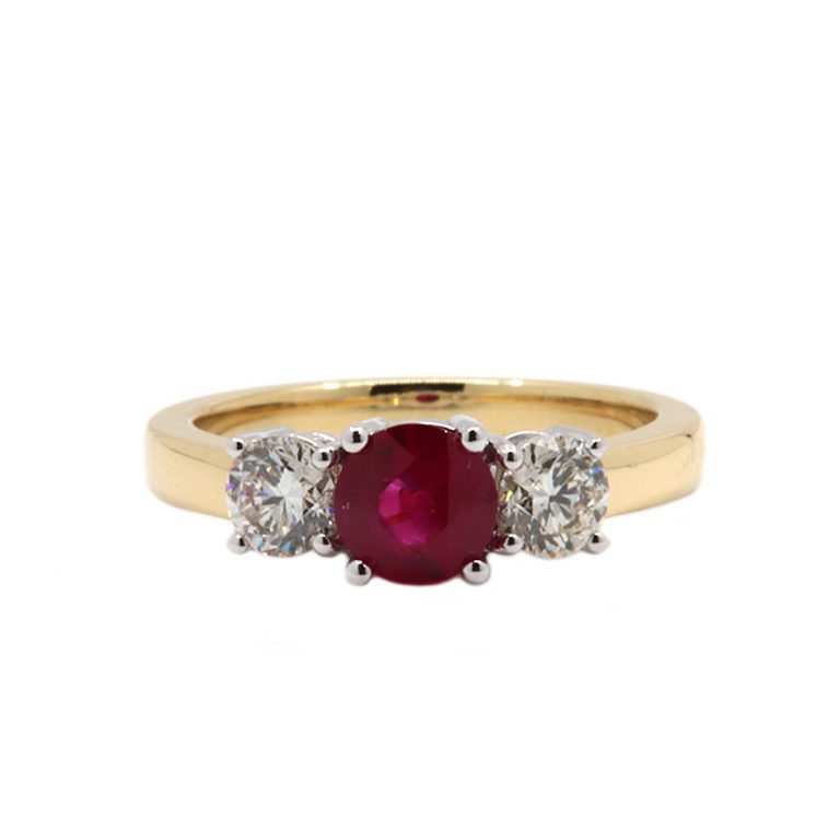 14K Yellow and White Gold Round Ruby and Diamond Ring