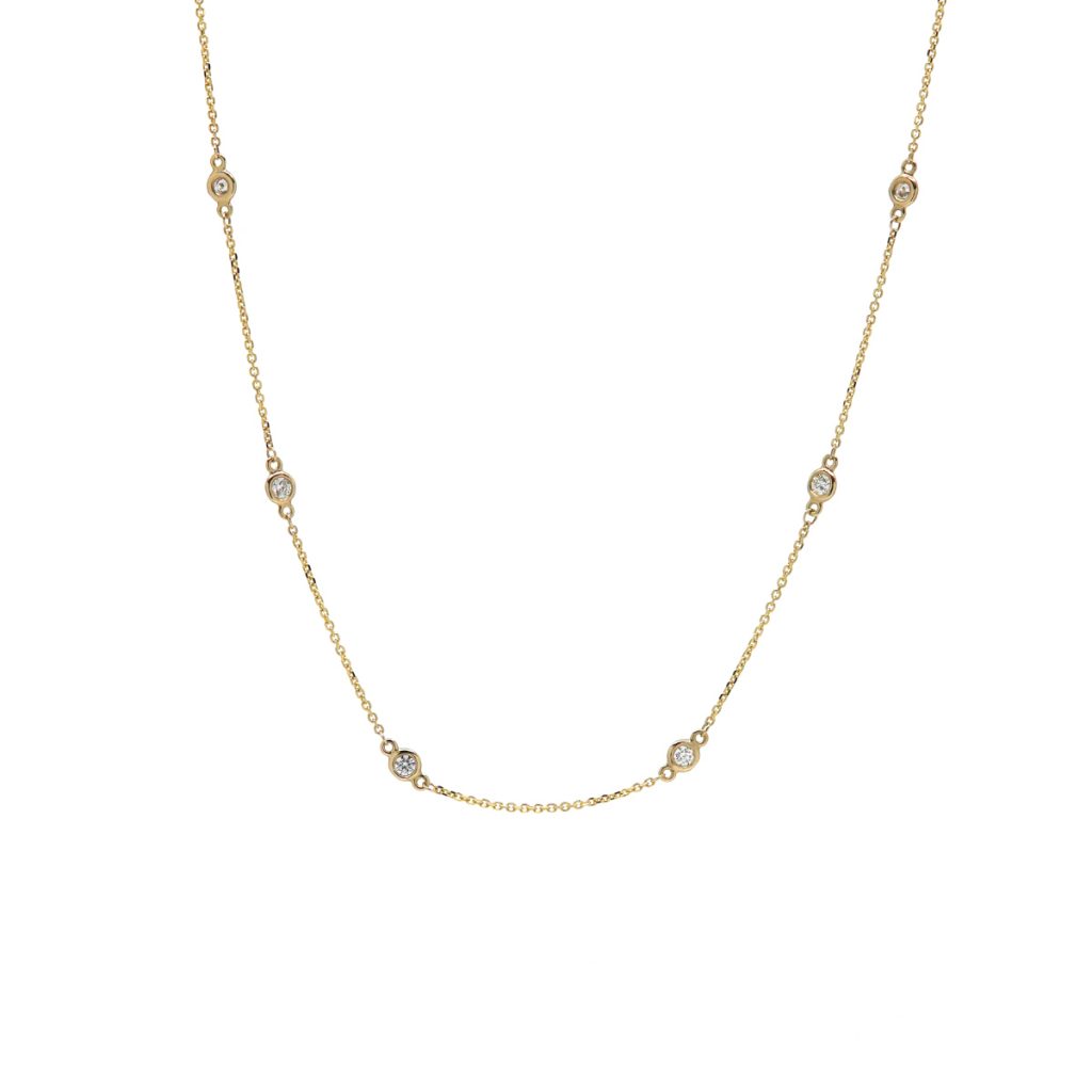 14K Yellow Gold Diamond Station Link Necklace