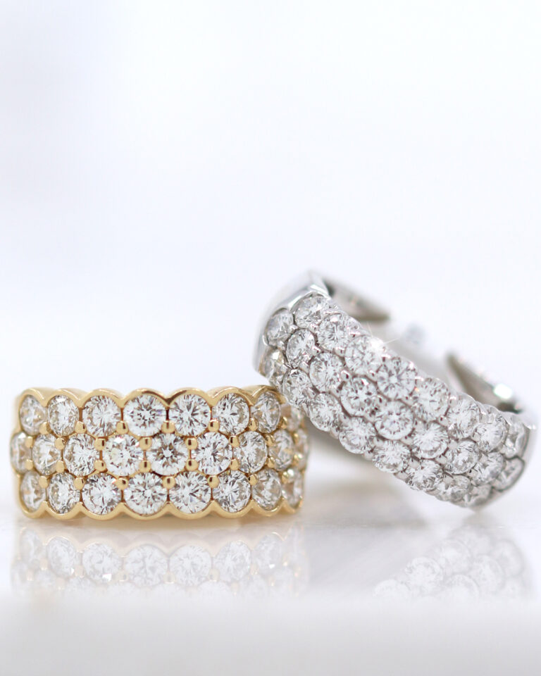 14K White Gold Three-Row Diamond Band