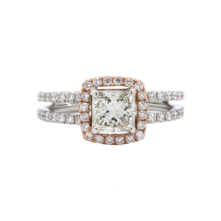 18K Two-Tone Princess-Cut Engagement Ring