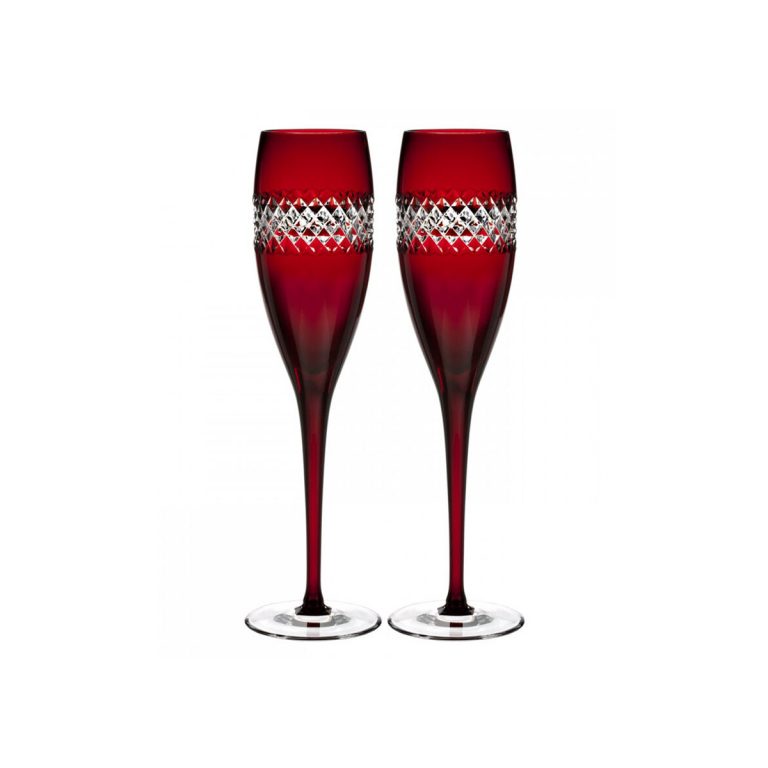 Waterford Rocha Red Champagne Flute Pair