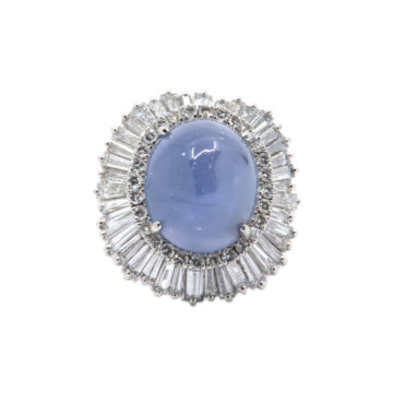 Platinum Blue Star Sapphire and Diamond Ballerina Ring