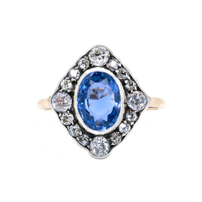Two-Tone Ceylon Sapphire and Diamond Ring