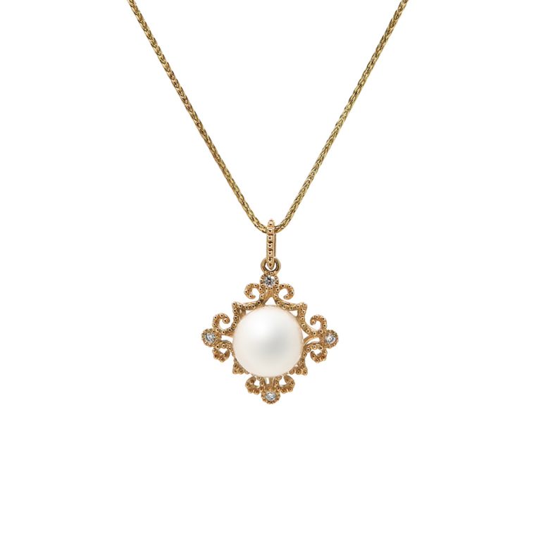 14K Yellow Gold Cultured Pearl and Diamond Pendant