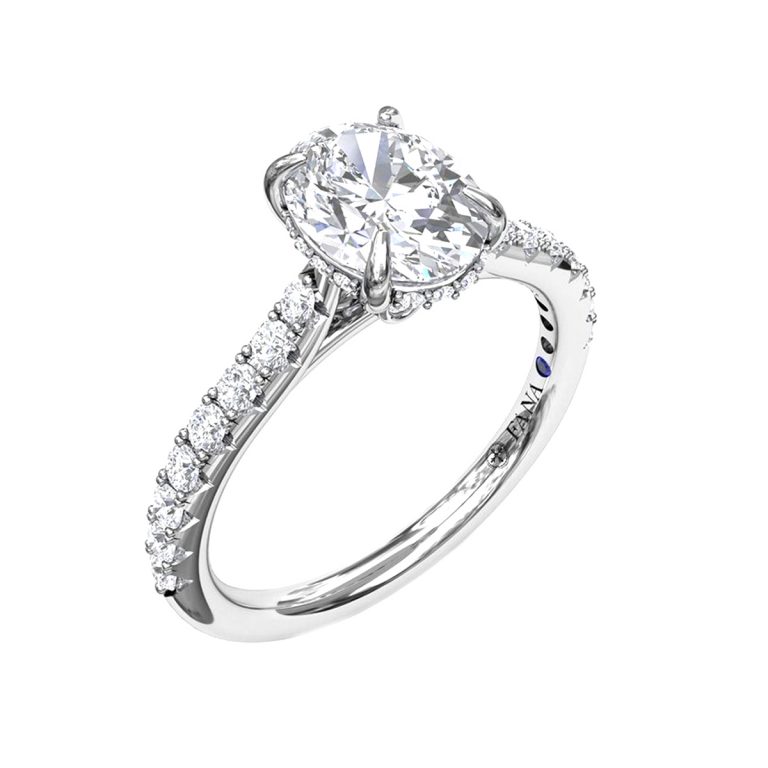 14K White Gold Classic Oval Cut Engagement Ring Semi-Mounting