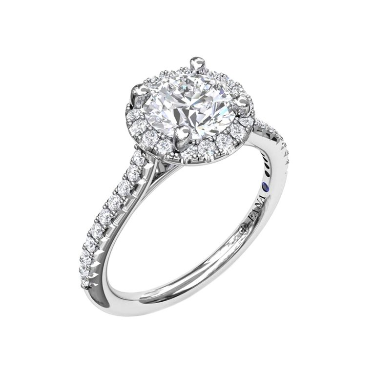 14K White Gold Delicate Round Halo Engagement Ring Semi-Mounting