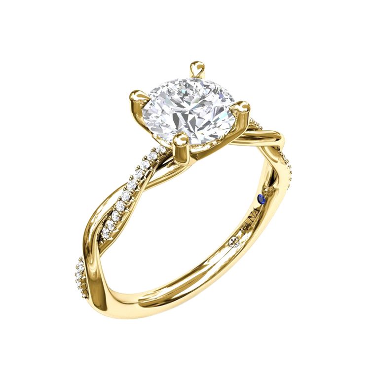 14K Yellow Gold Diamond Twisted Engagement Ring Semi-Mounting