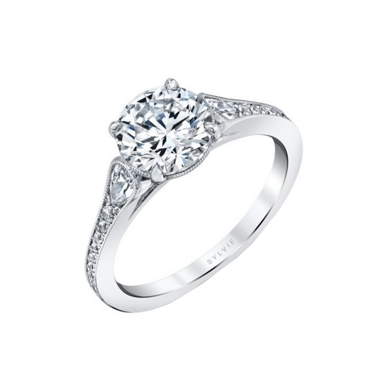 14K White Gold Unique ‘Esmeralda’ Engagement Ring Semi-Mounting