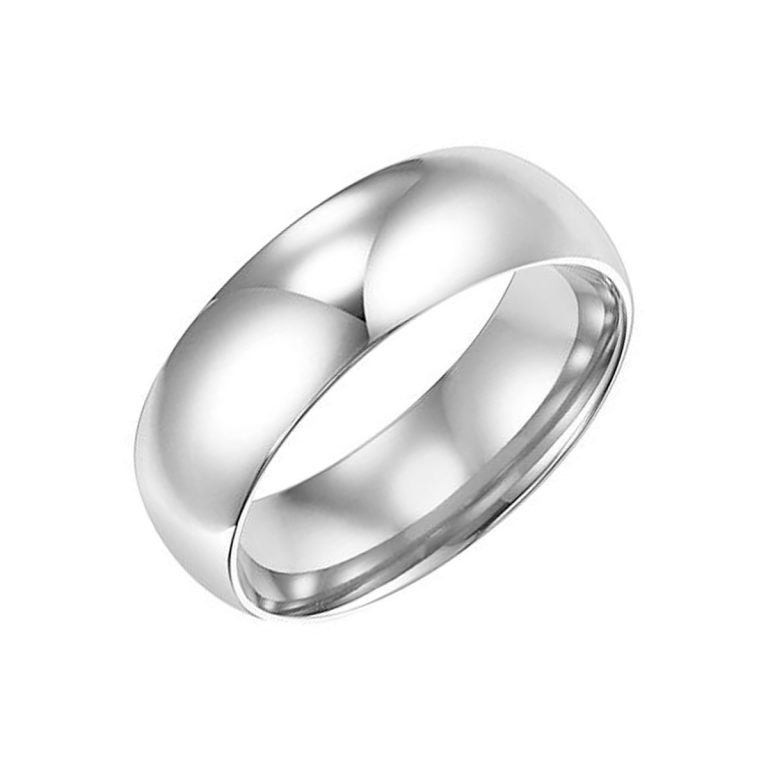 14K White Gold Low Dome Wedding Band