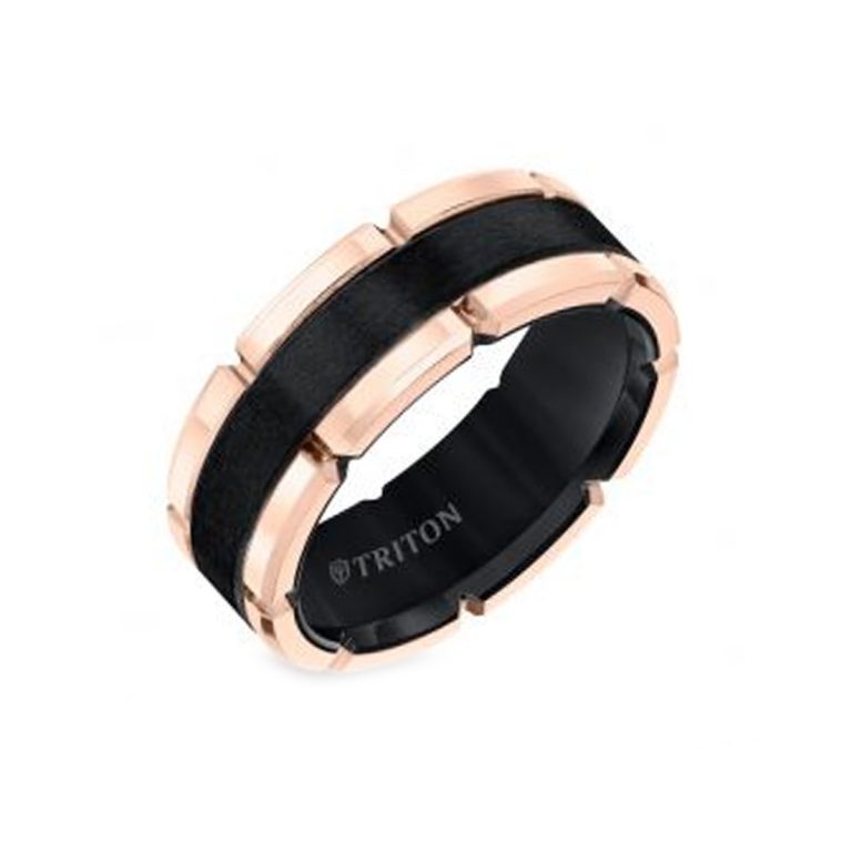 Black and Rose Tungsten Wedding Band