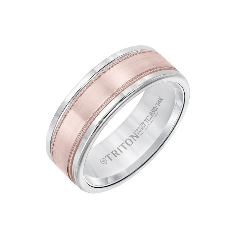White Tungsten and 14K Rose Gold Band