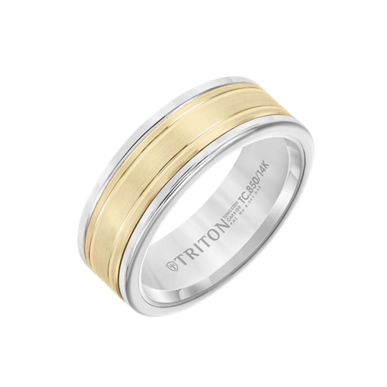 White Tungsten and 14K Yellow Gold Band