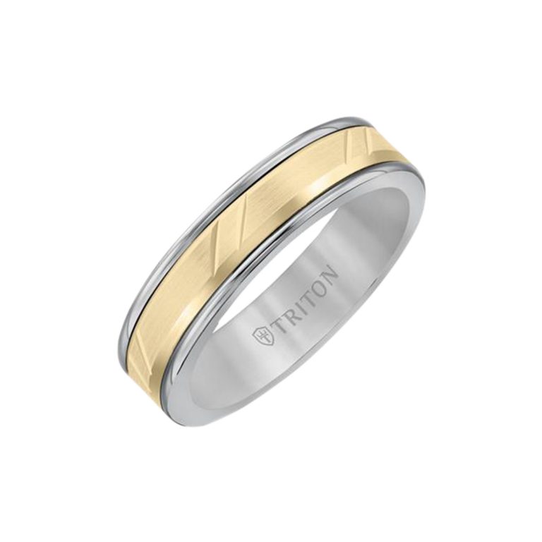 Gray Tungsten and 14K Yellow Gold Band