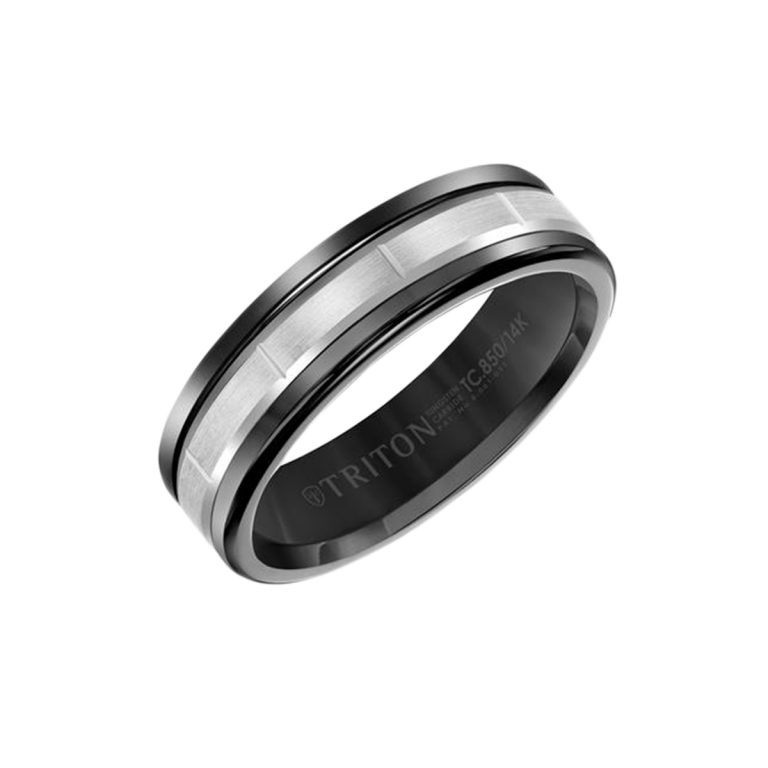 Black Tungsten and 14K White Gold Band