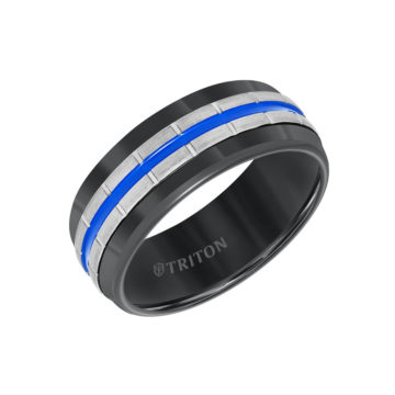 Black Tungsten with Electric Blue Center Stripe Band
