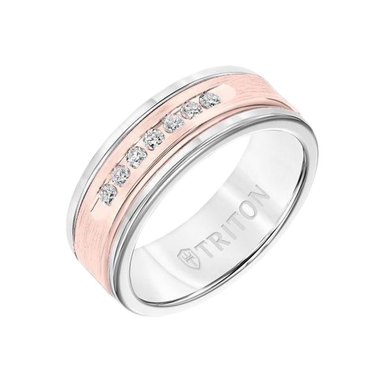 White Tungsten and 14K Rose Gold Band