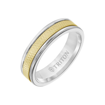 White Tungsten and 14K Yellow Gold Band