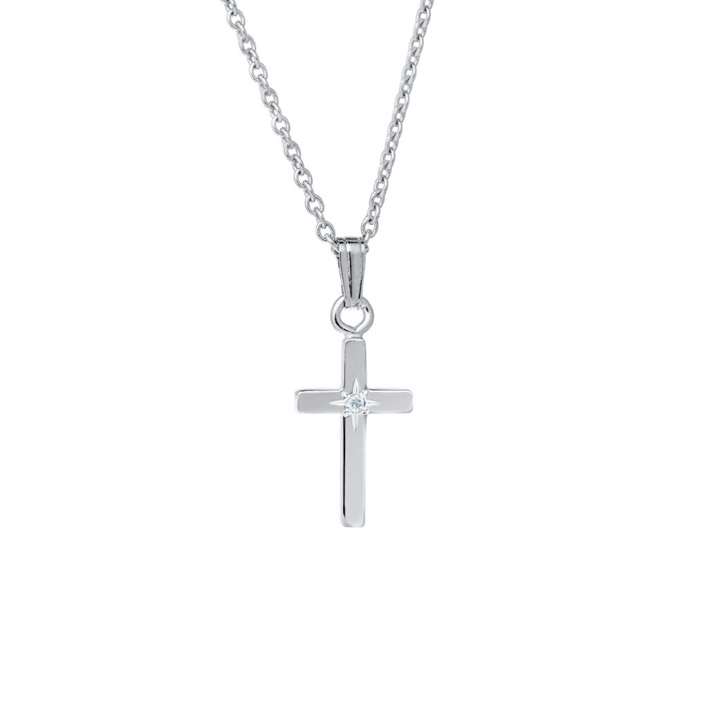 Children’s Sterling Silver Diamond Cross Pendant with Chain