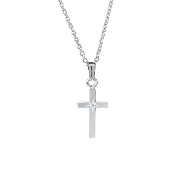 Children's Sterling Silver Diamond Cross Pendant with Chain