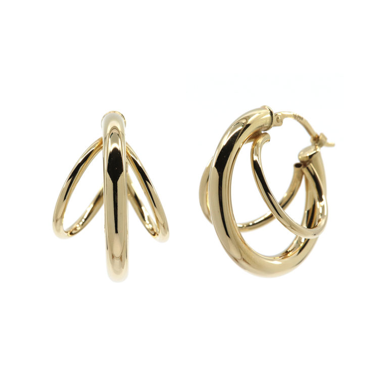 14K Yellow Gold Triple Tube Hoop Earrings