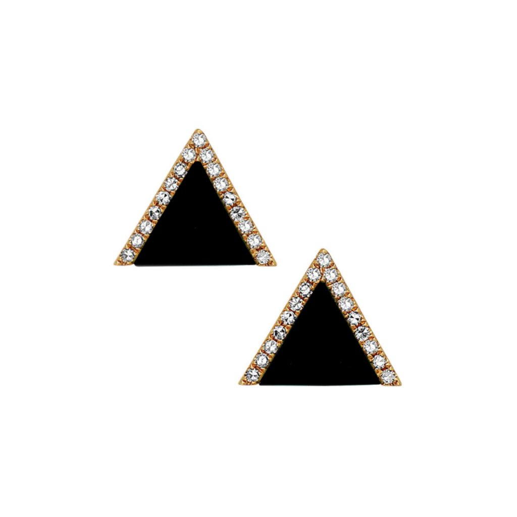 14K White Gold Black Agate Triangle Earrings