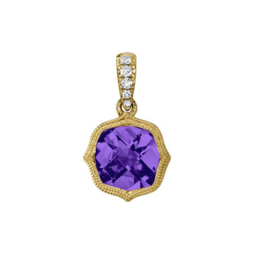 14K Yellow Gold Checkerboard Amethyst and Diamond Pendant