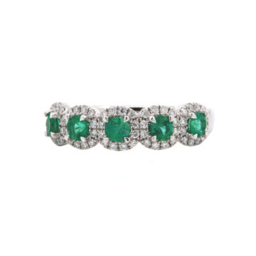 14K White Gold Emerald and Diamond Halo Ring