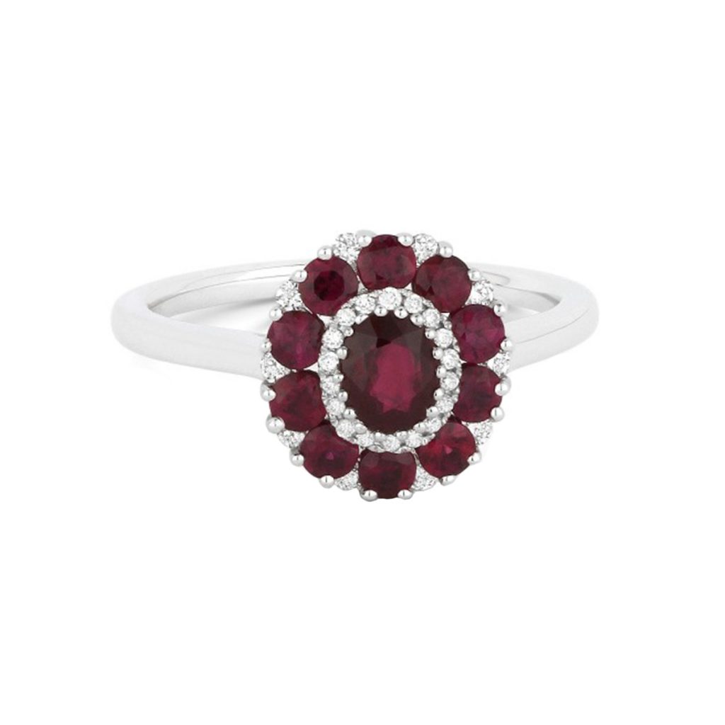 Ruby and Diamond Flower-Shaped Ring