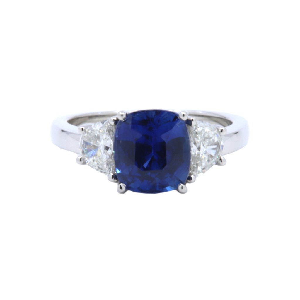 Platinum Three-Stone Blue Sapphire Ring