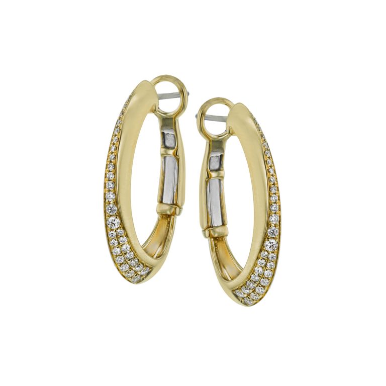 18K Yellow Gold Diamond Hinged Hoop Earrings