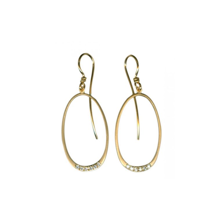 14K Yellow Gold Open Oval Diamond Earrings