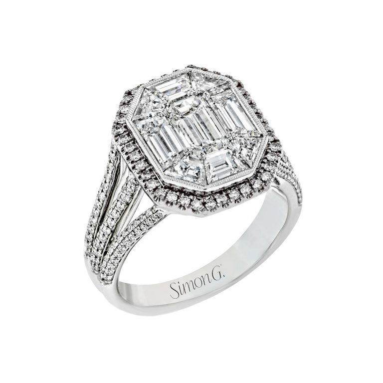 18K White Gold Mosaic Diamond Engagement Ring