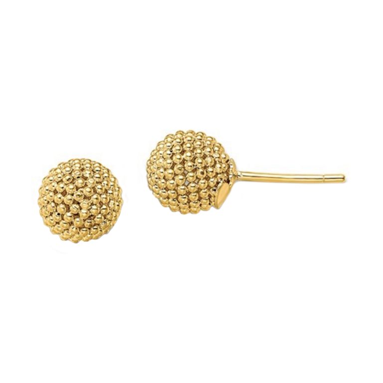 14K Yellow Gold Textured Ball Earrings