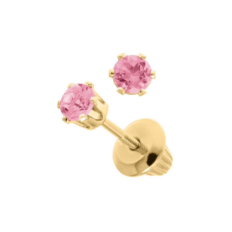 14K Yellow Gold Pink Tourmaline Children’s Earrings