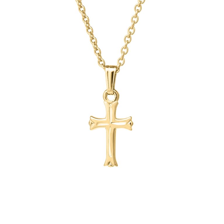 Children's Yellow Gold Filled Engraved Cross Pendant with Chain