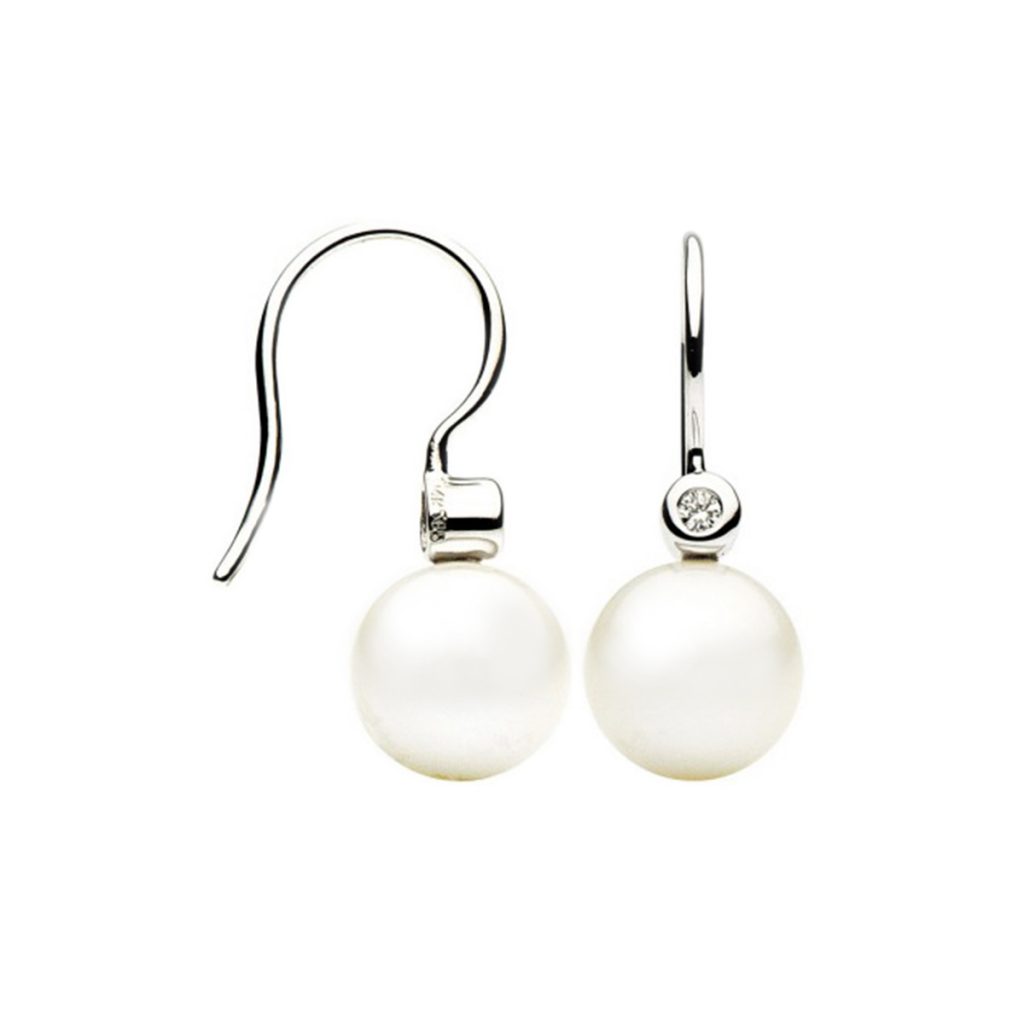 18K White Gold Freshwater Pearl and Diamond Earrings