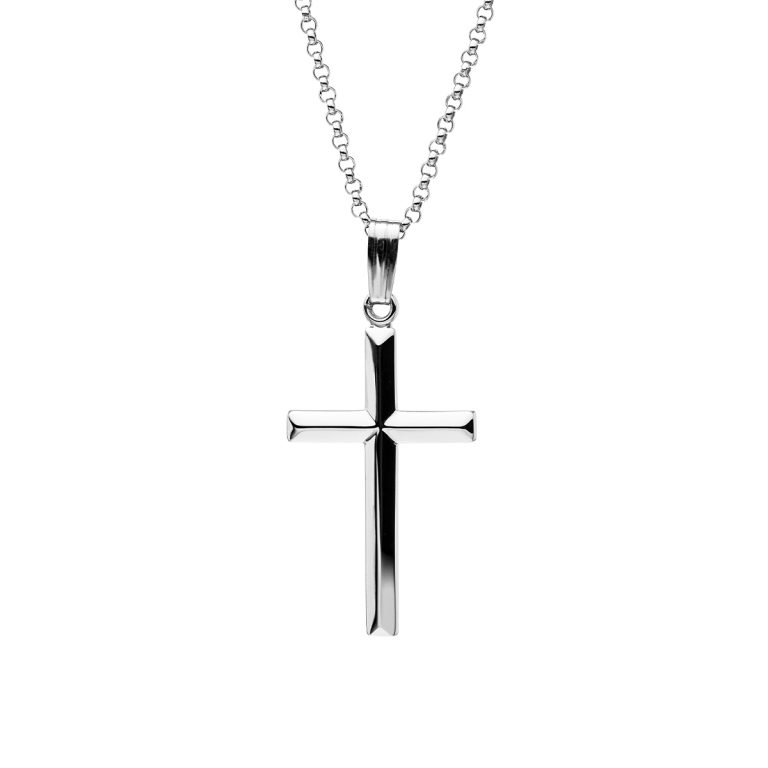 Sterling Silver Beveled Cross Pendant with Chain