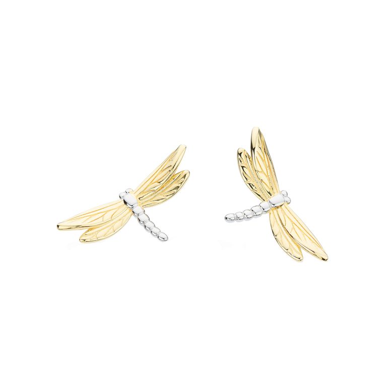 Sterling Silver and Gold Plated Dragonfly Earrings