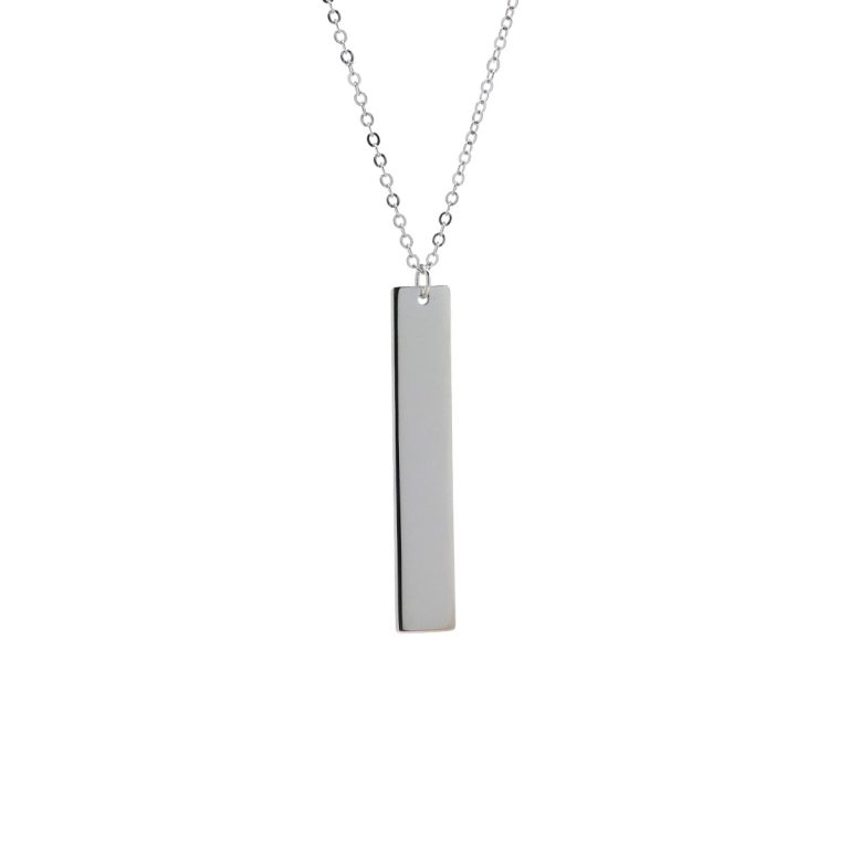 Sterling Silver Engravable Vertical Bar Pendant with Chain