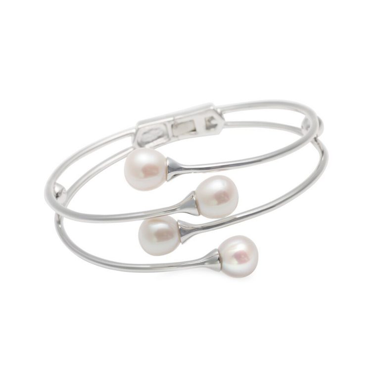 Sterling Silver Oval Freshwater Pearl Bangle