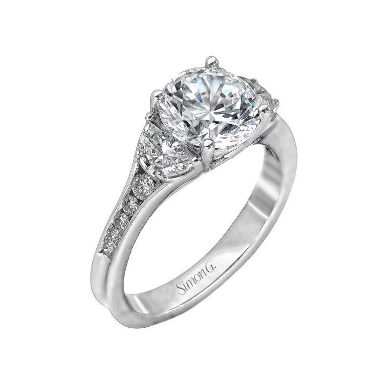 18K White Gold Three-Stone Engagement Ring Semi-Mounting
