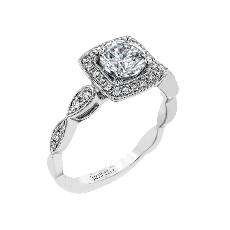 Platinum Cushion-Cut Halo Engagement Ring Semi-Mounting
